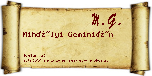 Mihályi Geminián névjegykártya